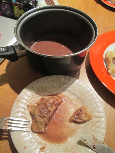 Pierogi & nutella.. with the chocolatey oily salty water in the pan!
